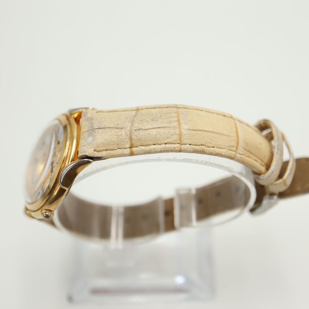 Vintage Fossil Faux Skeleton MOP 34mm Unisex Watch Beige Leather w New Battery - Picture 11 of 15